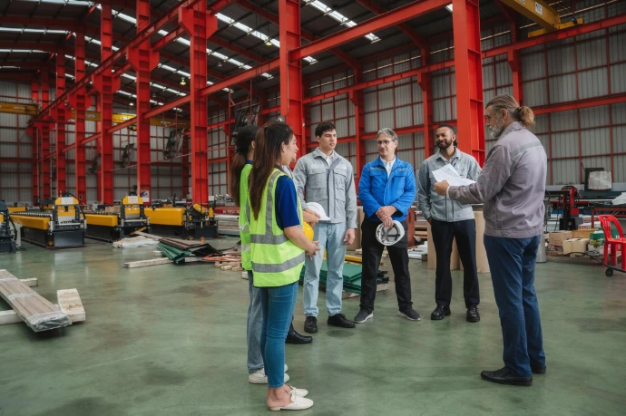 Floor meeting with engineers and welders